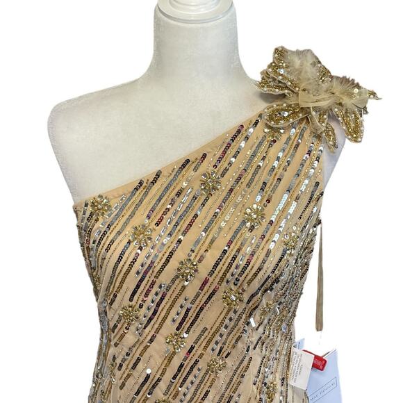 Mac Duggal Size 8 Embellished Floral One Shoulder Gown 93739 Nude NWD - Picture 5 of 13